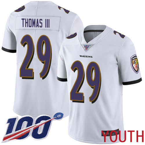 Baltimore Ravens Limited White Youth Earl Thomas III Road Jersey NFL Football #29 100th Season Vapor Untouchable